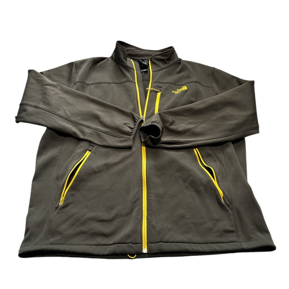 The North Face Mens Olive Jacket with Yellow Zippers